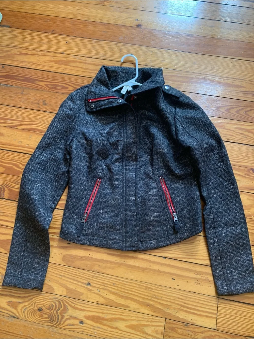 We The Free Leopard-Print Bomber Jacket with Red Trim Accents Size 2 Like New!